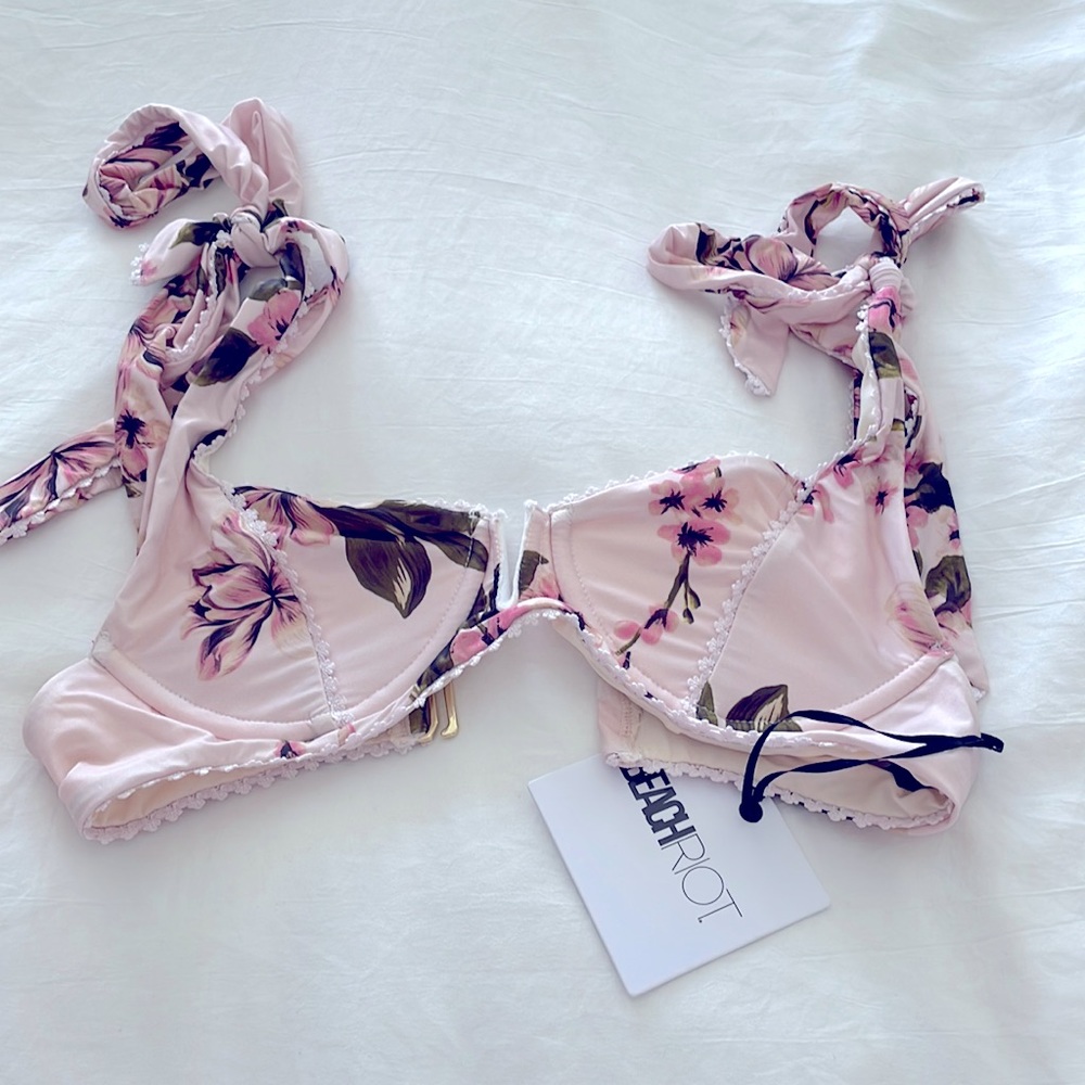 Beach riot pink floral swim top and bottoms